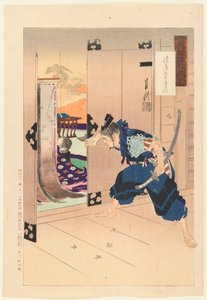 As Man Pulls Open Sliding Door, He Spies Sleeping Beauty from the Series Gekko Zuihitsu